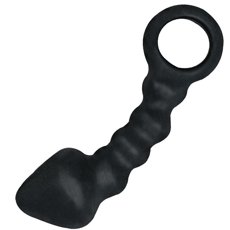Ram Anal Trainer Silicone Anal Beads 3 Black 5.5" - Beaded Shaft Retrieval Ring