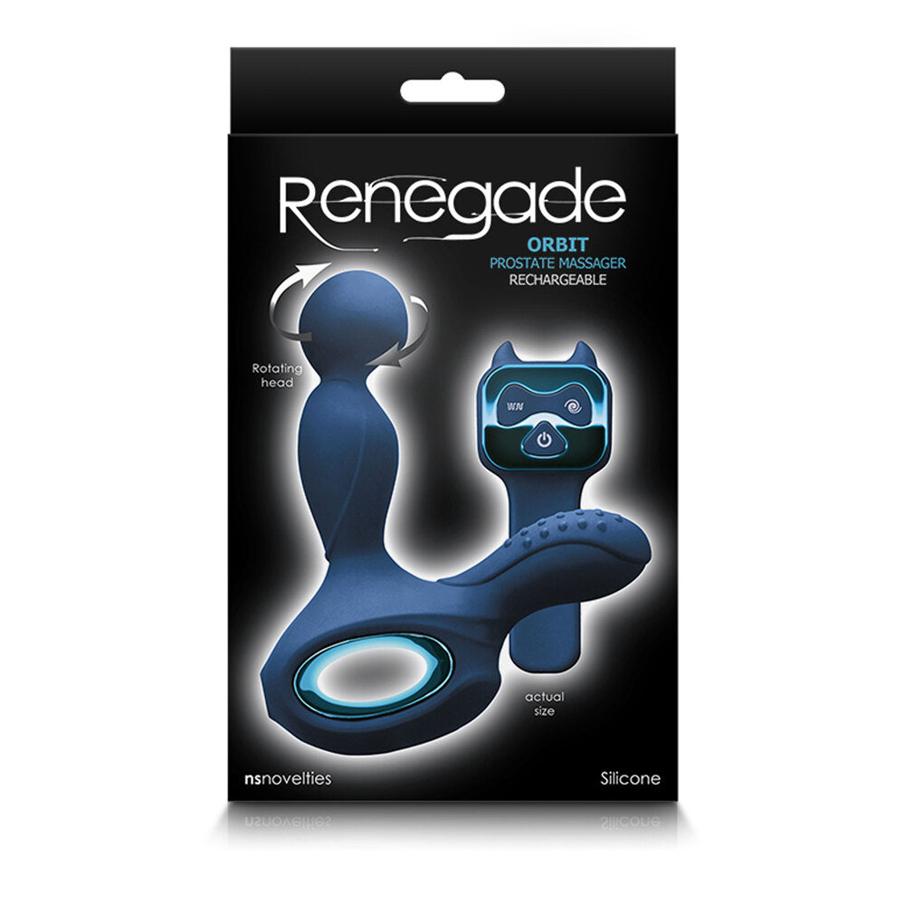 Renegade Orbit Prostate Massager 6" Blue - Rotating Heating Vibrating Remote