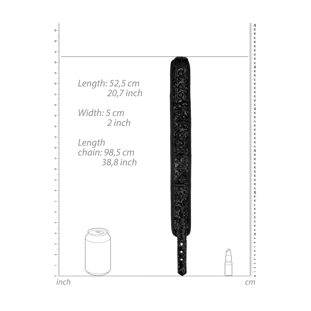 Ouch Luxury Collar With Leash Black 52.5cm - Diamond Pattern Neoprene 98.5cm Chain