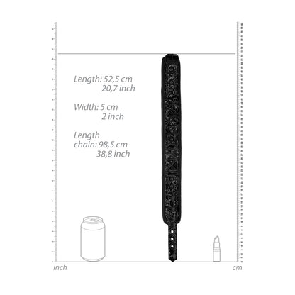 Ouch Luxury Collar With Leash Black 52.5cm - Diamond Pattern Neoprene 98.5cm Chain