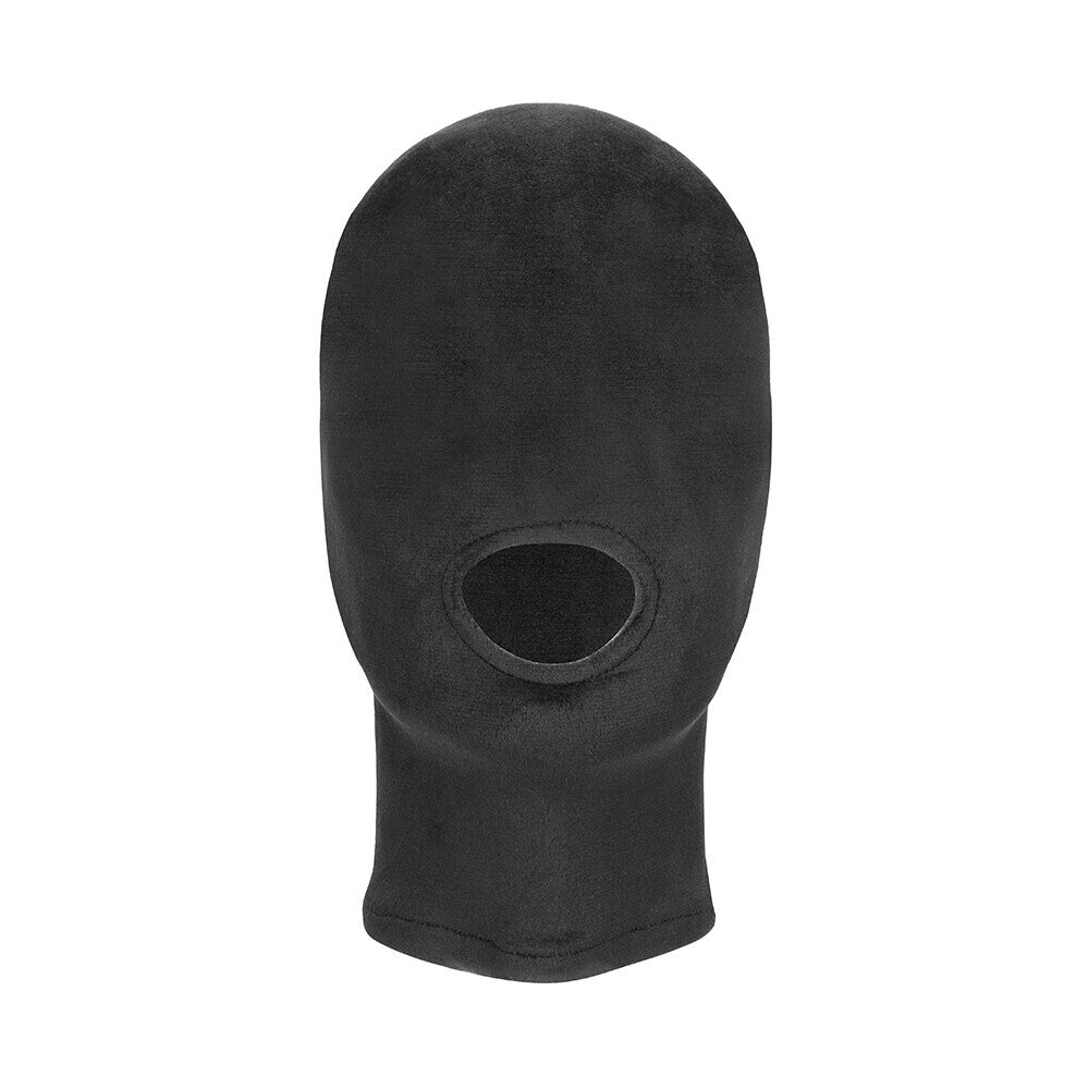 Ouch Velvet Mask With Mouth Opening Black - Stretchy Gimp Hood Devotion