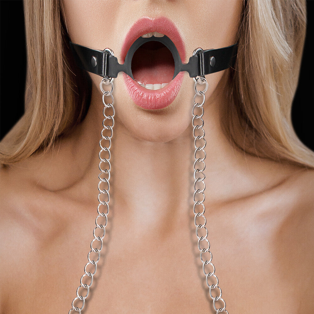 Ouch O Ring Gag With Nipple Clamps - Silicone Chain Devotion