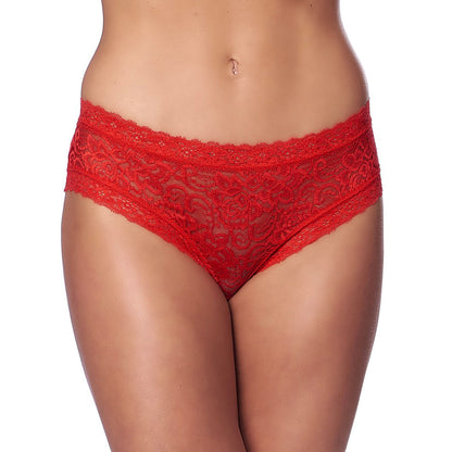 Red Lace Romantic Open Back Briefs with Bow - Romantic Devotion