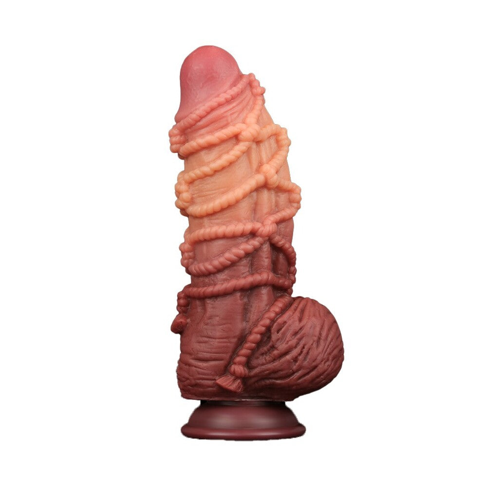 Lovetoy Extreme Dildo With Rope Pattern 10" Flesh Pink - Dual-Layered Suction Cup Devotion