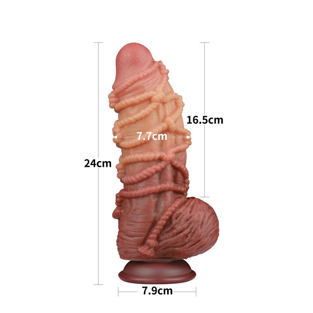 Lovetoy Extreme Dildo With Rope Pattern 10" Flesh Pink - Dual-Layered Suction Cup Devotion