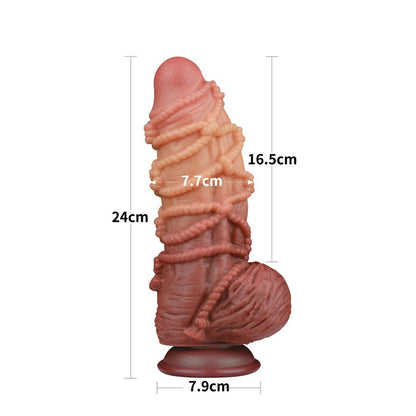 Lovetoy Extreme Dildo With Rope Pattern 10" Flesh Pink - Dual-Layered Suction Cup Devotion