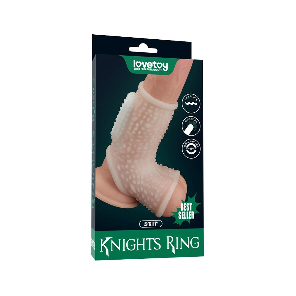 Lovetoy Drip Knights Ring Vibrating Penis Sleeve White - 45% Girth Increase TPE Scrotum Ultra-Stretchy