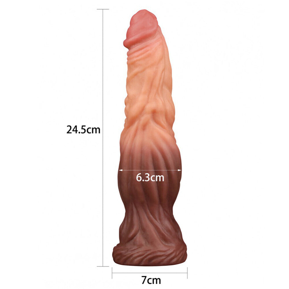 Lovetoy 9.5 Inch Dual Layered Silicone Cock Flesh Brown - Suction Base Veined Realistic