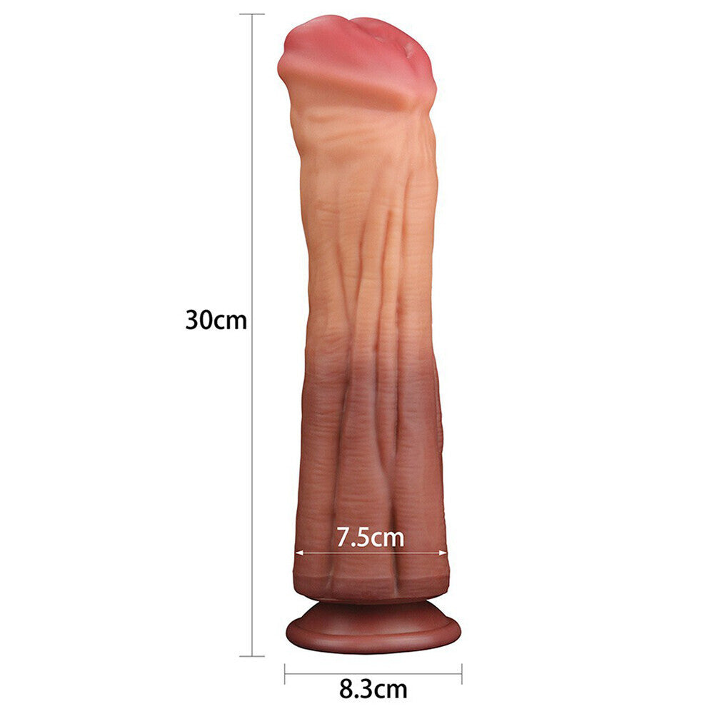 Lovetoy 12 Inch Dual Layered Silicone Horse Cock Flesh Pink - King-Sized Suction Base Veined Platinum