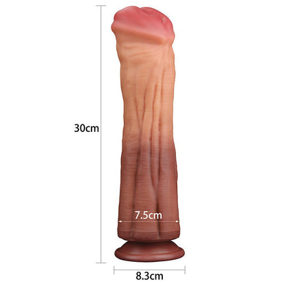 Lovetoy 12 Inch Dual Layered Silicone Horse Cock Flesh Pink - King-Sized Suction Base Veined Platinum