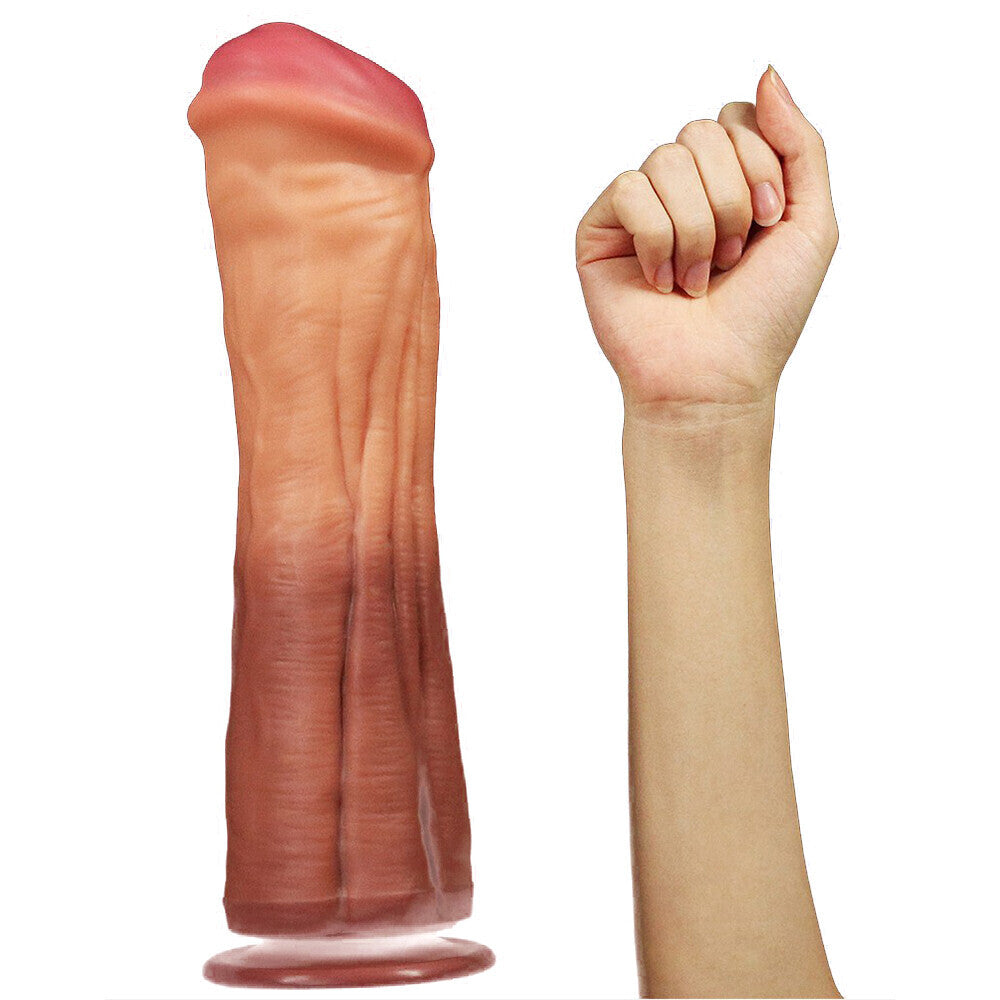 Lovetoy 12 Inch Dual Layered Silicone Horse Cock Flesh Pink - King-Sized Suction Base Veined Platinum