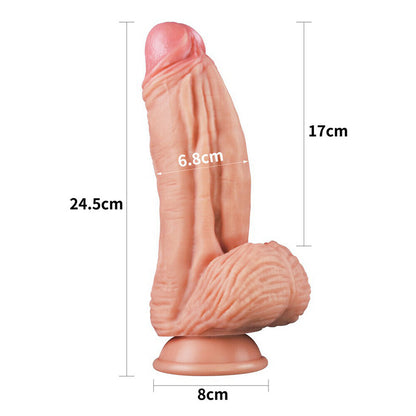 Lovetoy 10 Inch Dual Layered Silicone Cock Flesh Pink - King-Sized Balls Suction Base Veined Platinum