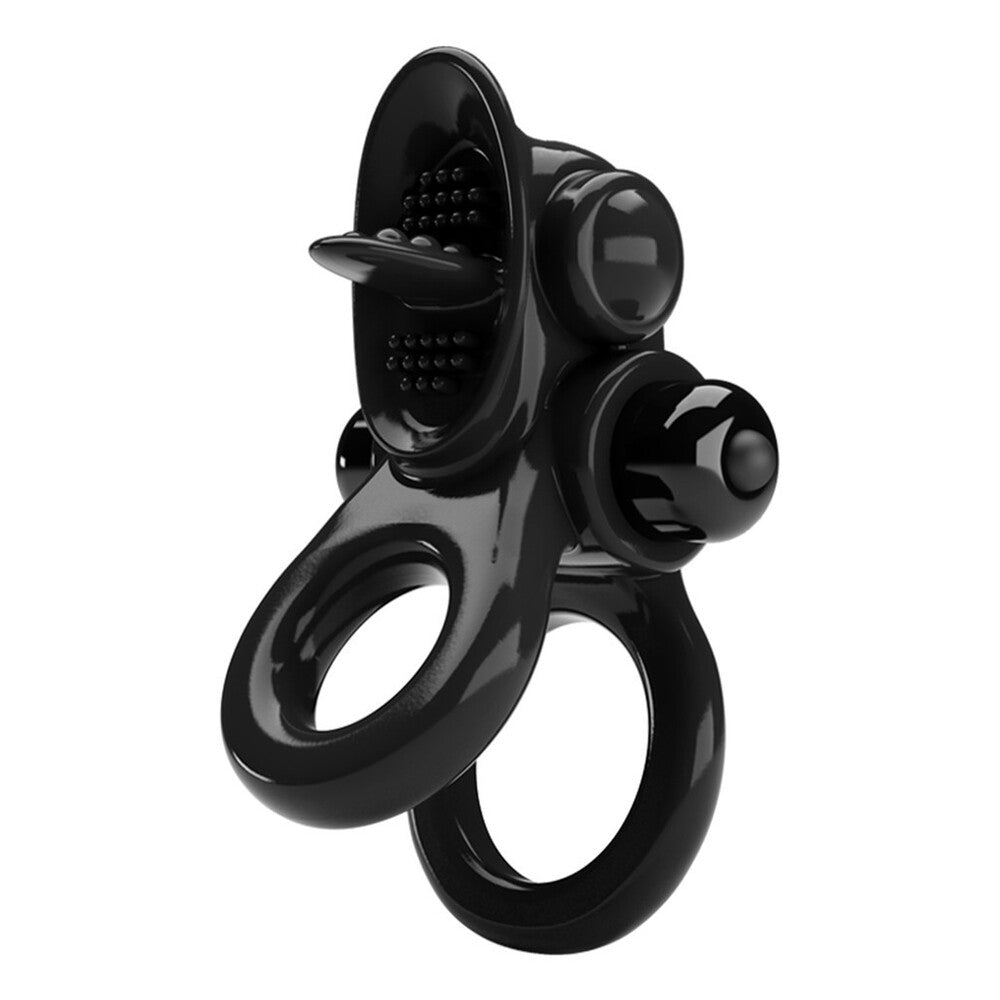 Pretty Love Passionate Ring Vibrating Cock Ring Black - 10 Modes Tongue Stimulator