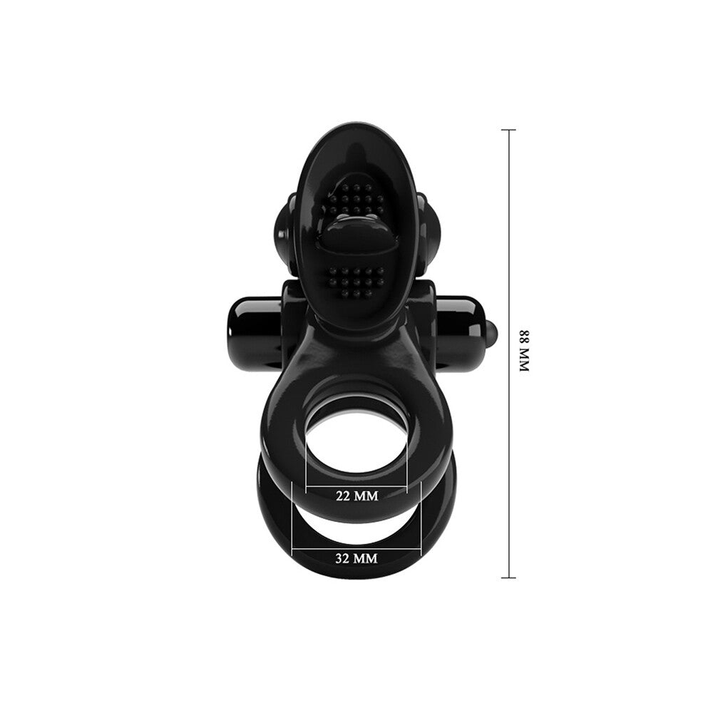 Pretty Love Passionate Ring Vibrating Cock Ring Black - 10 Modes Tongue Stimulator