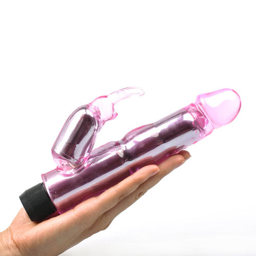 Waves Of Pleasure Crystal Pink Rabbit Vibrator 8.5" - Waterproof Dual Motor