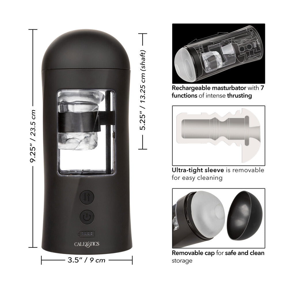 Bionic Power Stroker Masturbator 9.25" Clear - 7 Thrusting Functions USB Rechargeable