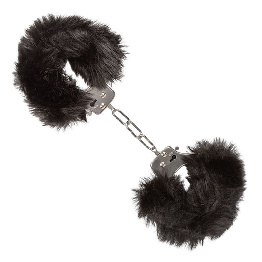Ultra Fluffy Furry Cuffs Black - Faux Fur Metal Lockable 2 Keys Safety Release