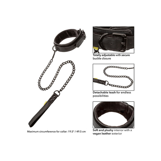 Boundless Collar and Leash Black - Detachable Heavy-Duty Chain Padded Vegan Leather