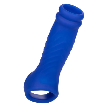 Admiral Wave Extension 4" Blue - Liquid Silicone Ribbed Texture Scrotum Strap Phthalate-Free