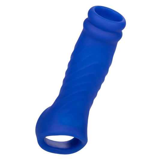 Admiral Wave Extension 4" Blue - Liquid Silicone Ribbed Texture Scrotum Strap Phthalate-Free