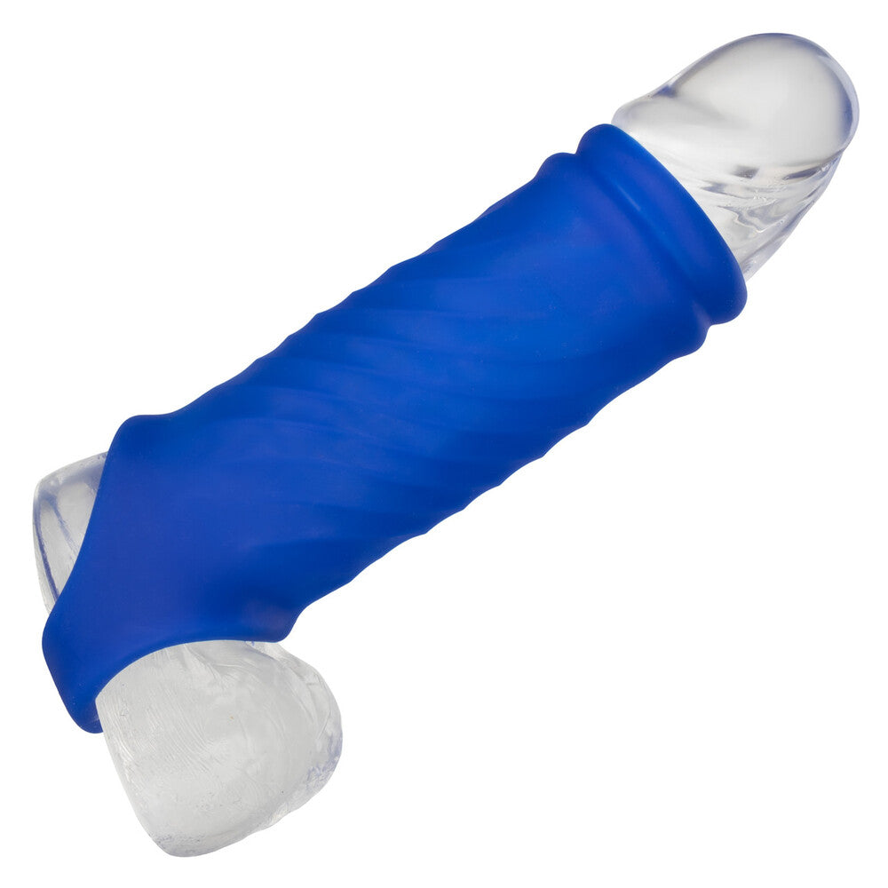 Admiral Wave Extension 4" Blue - Liquid Silicone Ribbed Texture Scrotum Strap Phthalate-Free