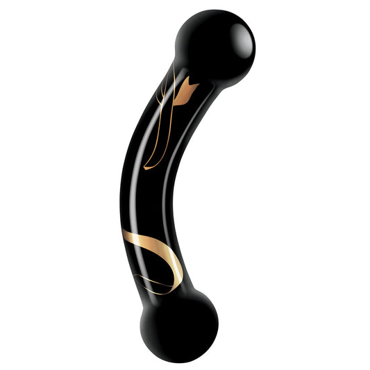 Secret Kisses 5.5 Inch Double Ended Glass Dildo Black - Temperature Play Handblown
