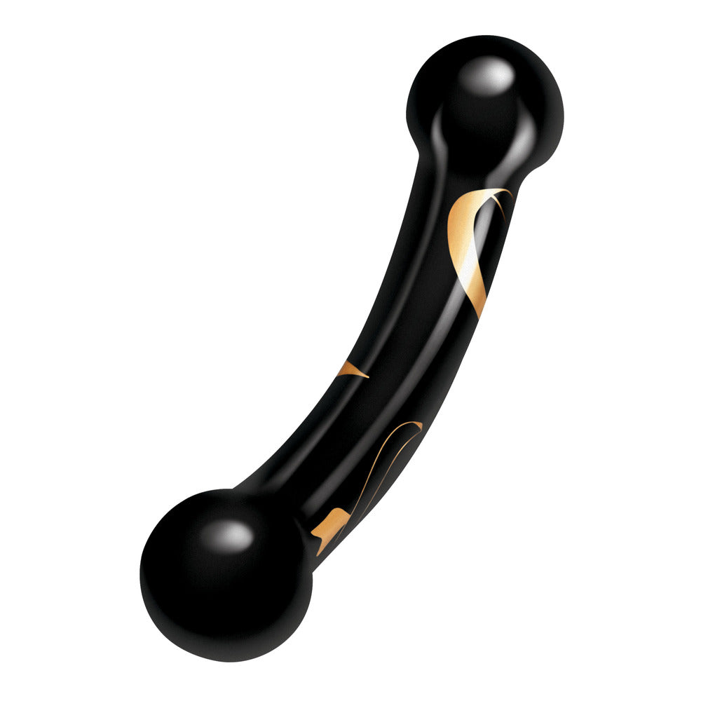 Secret Kisses 5.5 Inch Double Ended Glass Dildo Black - Temperature Play Handblown
