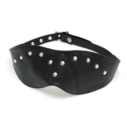 Leather Blindfold Mask Black - Rivet Decorated Adjustable Buckle Sensory