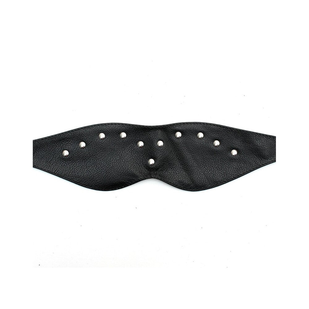 Leather Blindfold Mask Black - Rivet Decorated Adjustable Buckle Sensory