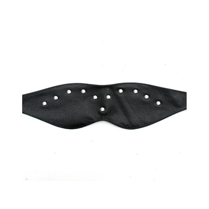 Leather Blindfold Mask Black - Rivet Decorated Adjustable Buckle Sensory