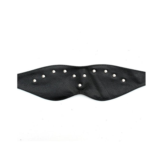 Leather Blindfold Mask Black - Rivet Decorated Adjustable Buckle Sensory