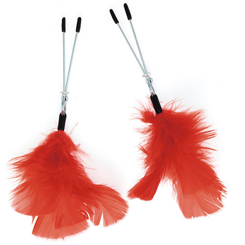 Red Feather Nipple Clamps 7" - Crimson Feather
