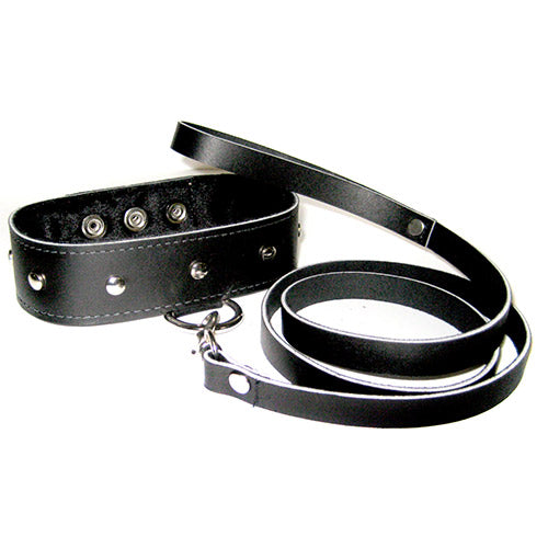 SportSheets Leather Leash & Collar 42" - Studded Devotion